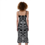 Black And White Odin With Wolfs Print Slim Fit Midi Cami Dress