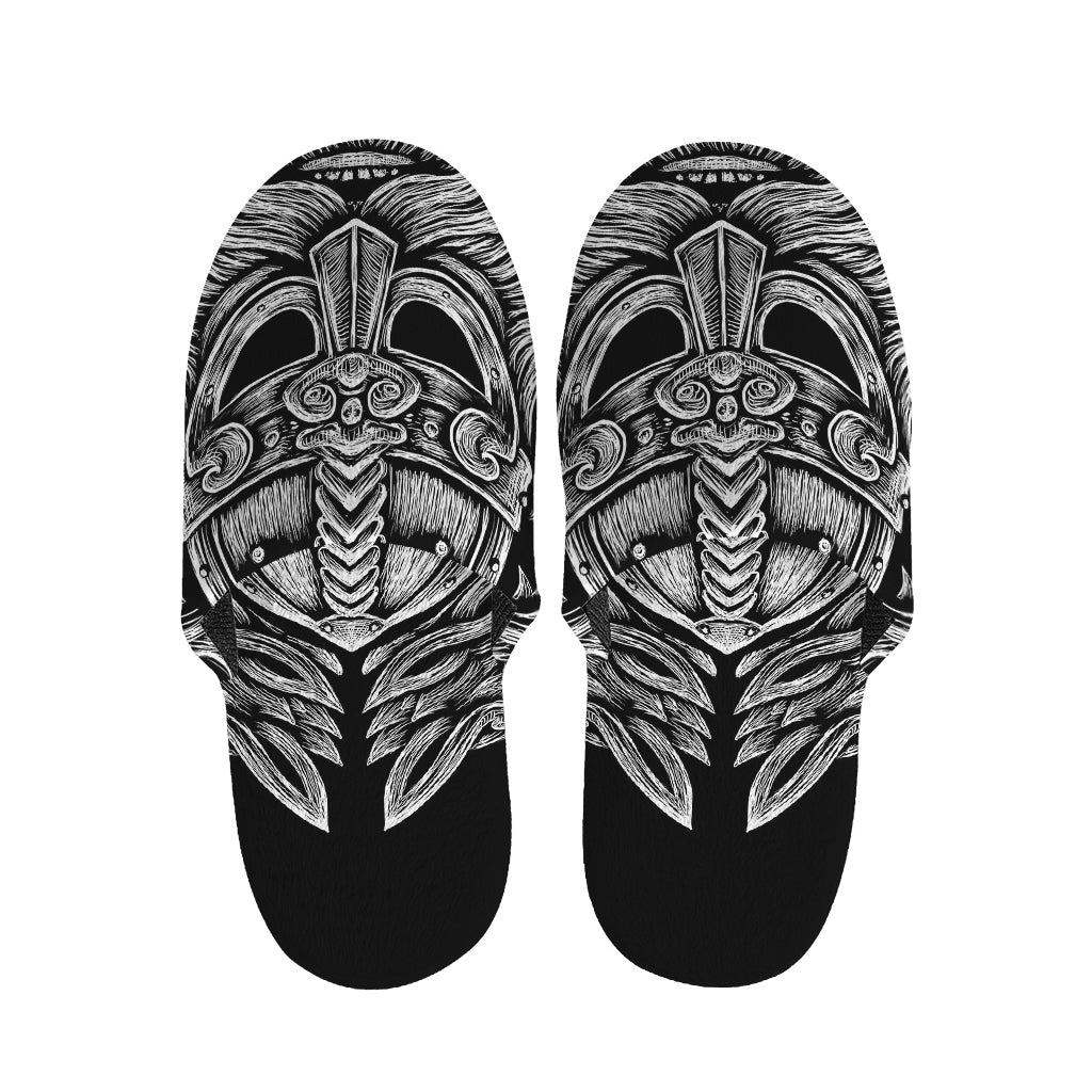 Black And White Odin With Wolfs Print Slippers