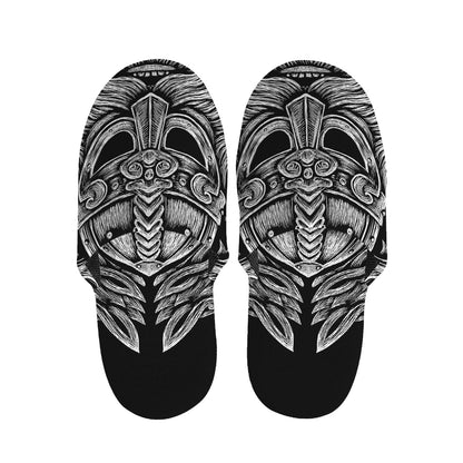 Black And White Odin With Wolfs Print Slippers