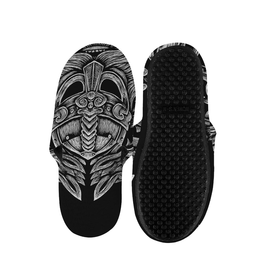 Black And White Odin With Wolfs Print Slippers