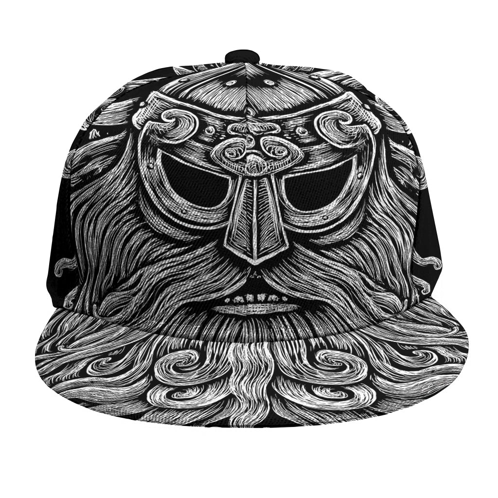 Black And White Odin With Wolfs Print Snapback Cap