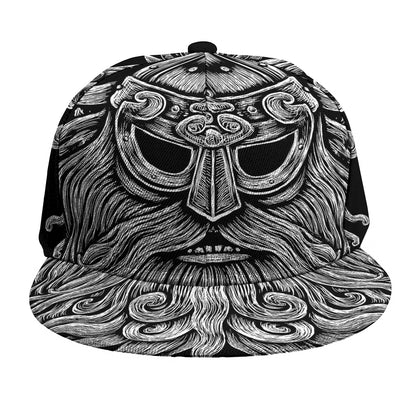 Black And White Odin With Wolfs Print Snapback Cap