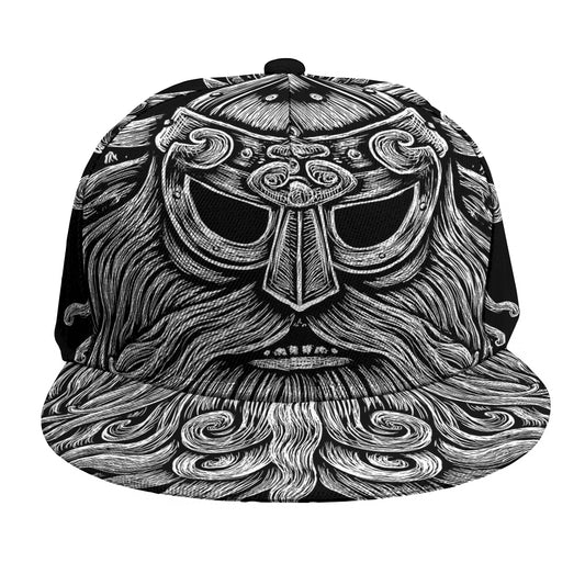 Black And White Odin With Wolfs Print Snapback Cap