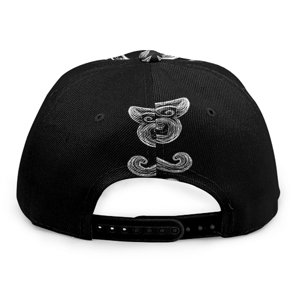 Black And White Odin With Wolfs Print Snapback Cap