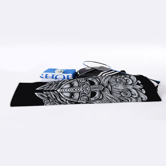 Black And White Odin With Wolfs Print Sports Towel