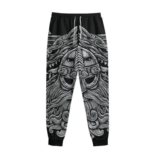 Black And White Odin With Wolfs Print Sweatpants