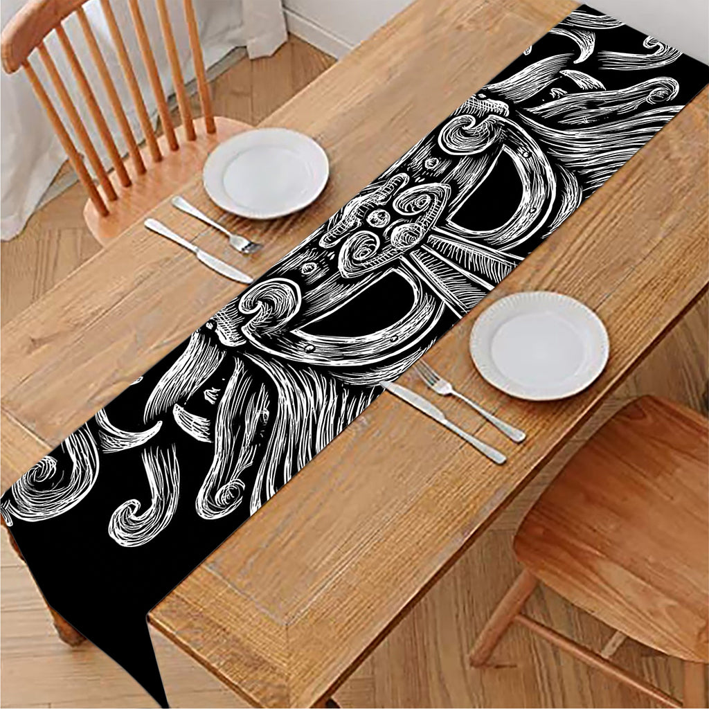 Black And White Odin With Wolfs Print Table Runner