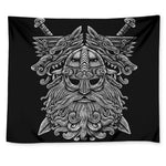 Black And White Odin With Wolfs Print Tapestry