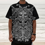 Black And White Odin With Wolfs Print Textured Short Sleeve Shirt