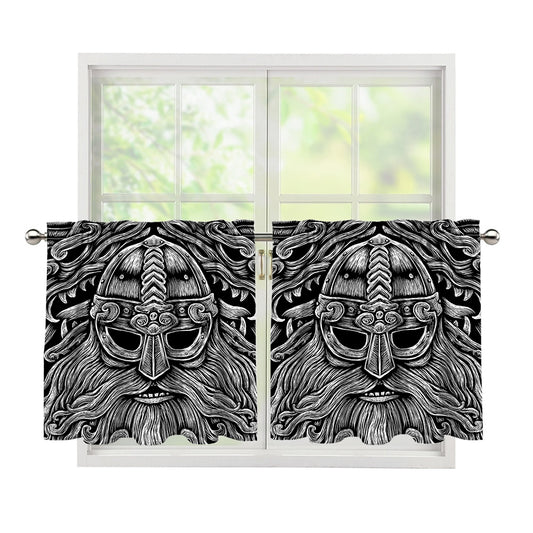 Black And White Odin With Wolfs Print Tier Curtains