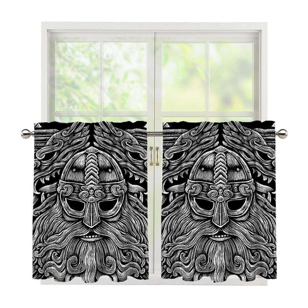 Black And White Odin With Wolfs Print Tier Curtains