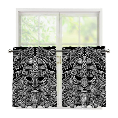 Black And White Odin With Wolfs Print Tier Curtains