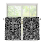Black And White Odin With Wolfs Print Tier Curtains