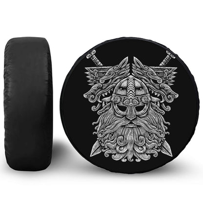 Black And White Odin With Wolfs Print Tire Cover