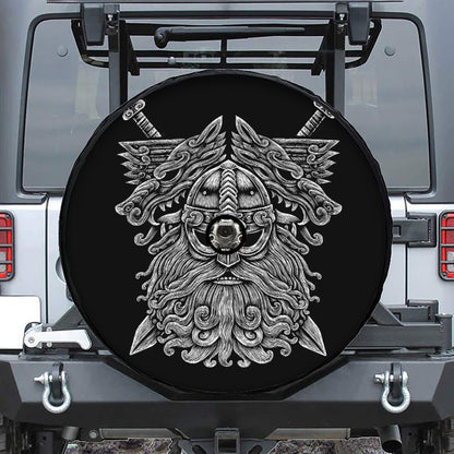 Black And White Odin With Wolfs Print Tire Cover With Camera Hole
