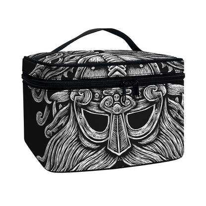 Black And White Odin With Wolfs Print Travel Makeup Bag