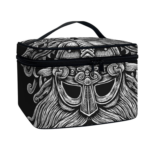 Black And White Odin With Wolfs Print Travel Makeup Bag