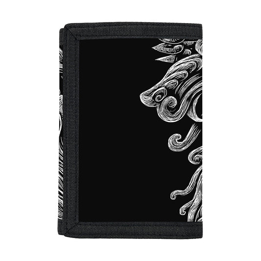 Black And White Odin With Wolfs Print Trifold Wallet