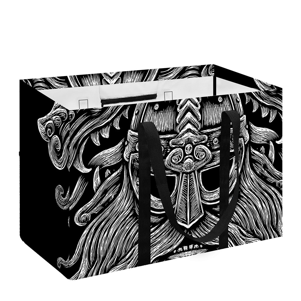 Black And White Odin With Wolfs Print Utility Tote Bag