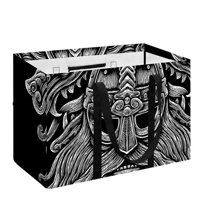 Black And White Odin With Wolfs Print Utility Tote Bag