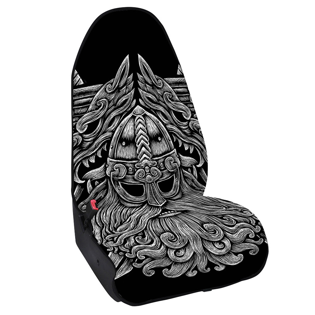 Black And White Odin With Wolfs Print Waterproof Car Seat Cover