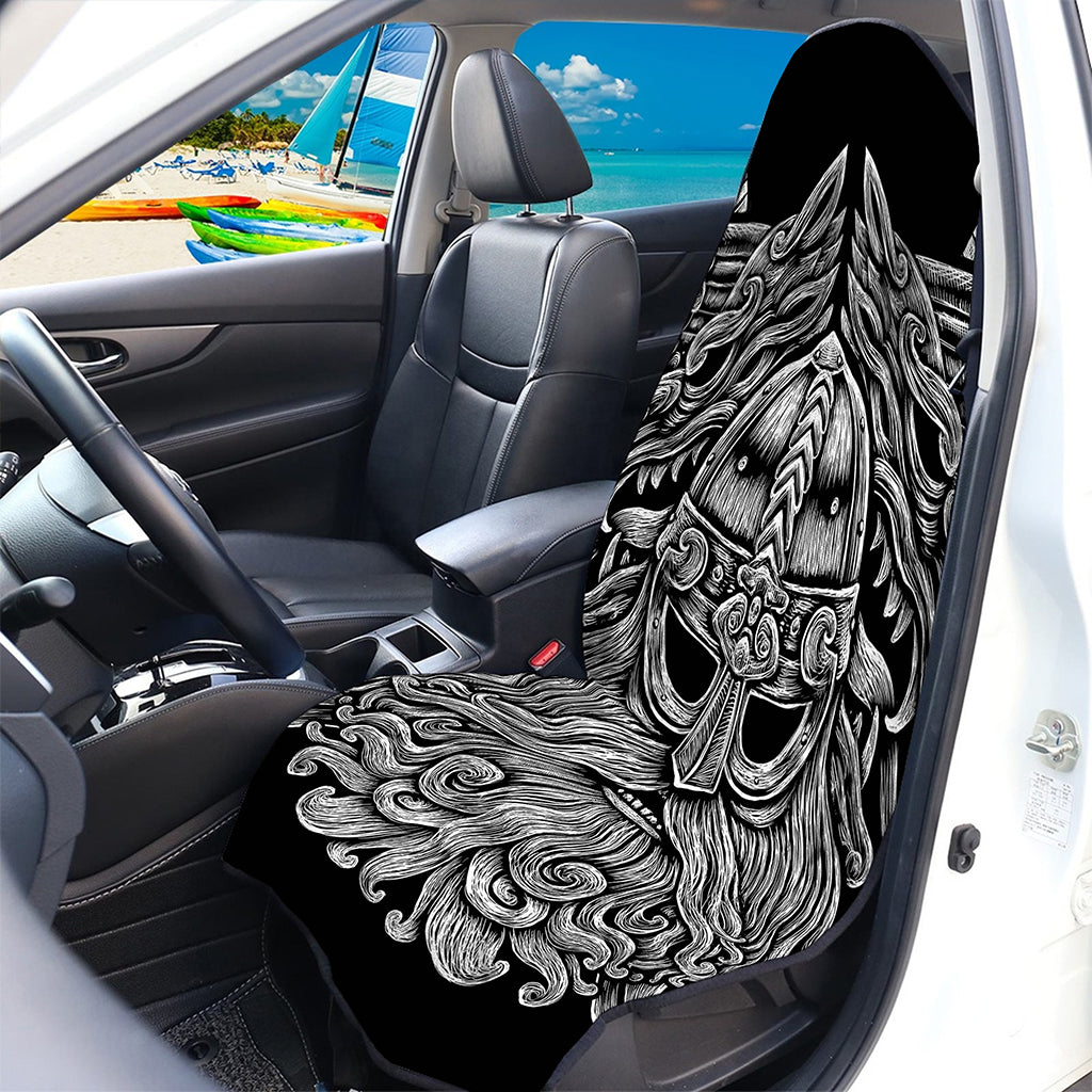 Black And White Odin With Wolfs Print Waterproof Car Seat Cover