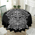 Black And White Odin With Wolfs Print Waterproof Round Tablecloth