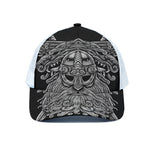 Black And White Odin With Wolfs Print White Mesh Trucker Cap