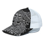 Black And White Odin With Wolfs Print White Mesh Trucker Cap