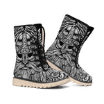Black And White Odin With Wolfs Print Winter Boots