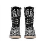 Black And White Odin With Wolfs Print Winter Boots