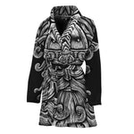 Black And White Odin With Wolfs Print Women's Bathrobe