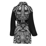Black And White Odin With Wolfs Print Women's Bathrobe