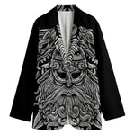 Black And White Odin With Wolfs Print Women's Blazer