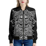 Black And White Odin With Wolfs Print Women's Bomber Jacket