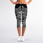 Black And White Odin With Wolfs Print Women's Capri Leggings