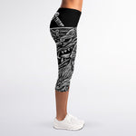 Black And White Odin With Wolfs Print Women's Capri Leggings
