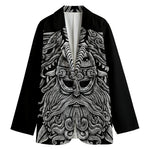 Black And White Odin With Wolfs Print Women's Cotton Blazer