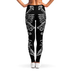 Black And White Odin With Wolfs Print Women's Leggings