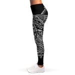 Black And White Odin With Wolfs Print Women's Leggings