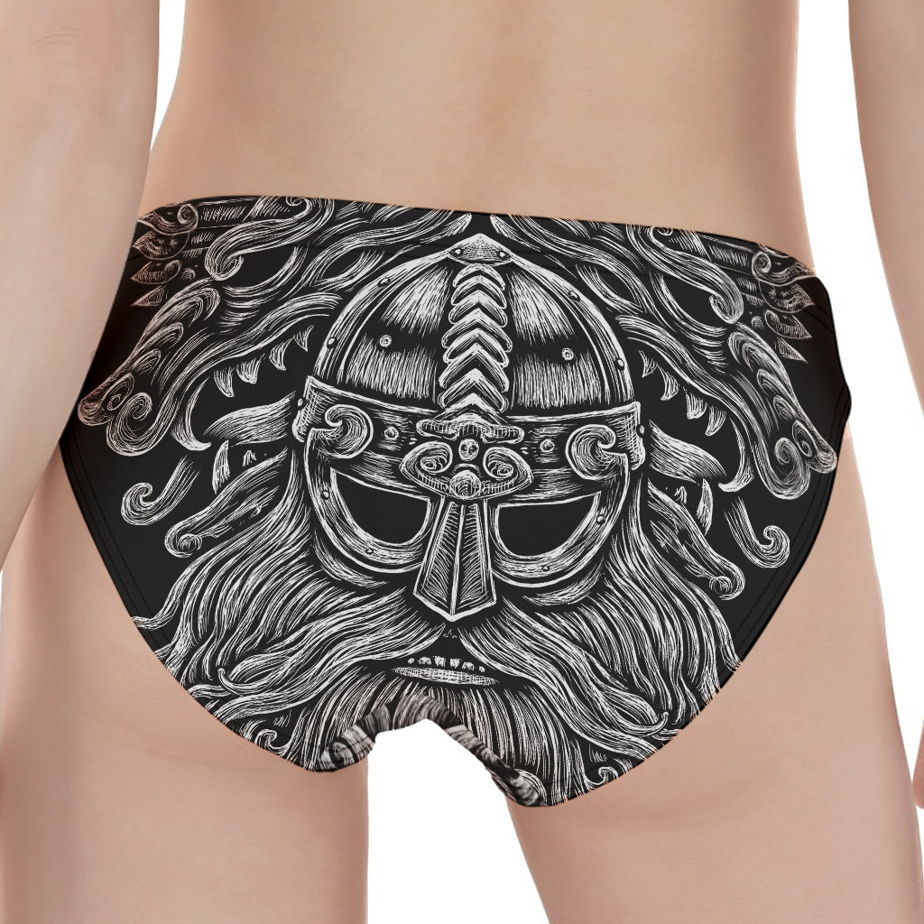 Black And White Odin With Wolfs Print Women's Panties