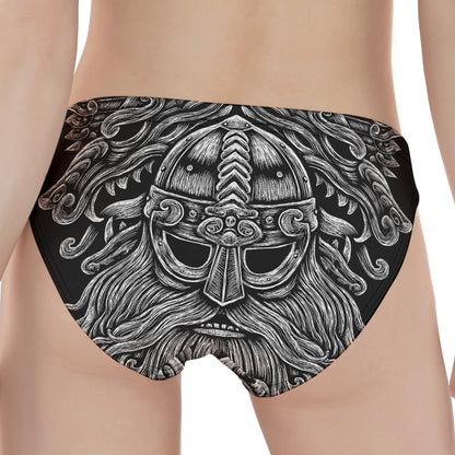 Black And White Odin With Wolfs Print Women's Panties