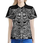 Black And White Odin With Wolfs Print Women's Polo Shirt