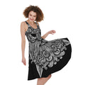 Black And White Odin With Wolfs Print Sleeveless Knee Length Dress
