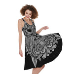 Black And White Odin With Wolfs Print Women's Sleeveless Dress