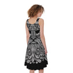 Black And White Odin With Wolfs Print Women's Sleeveless Dress