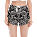 Black And White Odin With Wolfs Print Women's Split Running Shorts