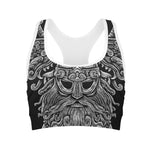Black And White Odin With Wolfs Print Women's Sports Bra