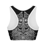 Black And White Odin With Wolfs Print Women's Sports Bra