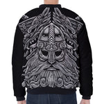 Black And White Odin With Wolfs Print Zip Sleeve Bomber Jacket
